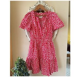 Anthropologie Somerset Red and White Geometric Mini Dress